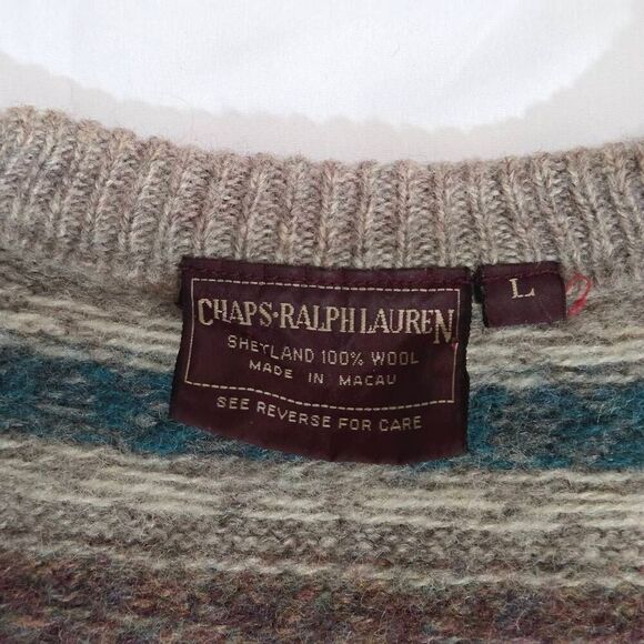 CHAPS RALPH LAUREN 100% WOOL VEST TAN GREEN BROWN STRIPE VINTAGE MENS LARGE - Picture 2 of 5